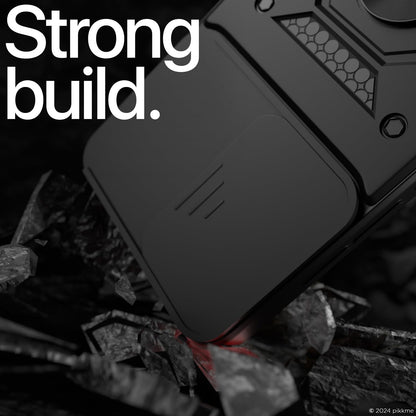 Pikkme Motorola Moto G85 5G Sliding Camera Shield & Stand D10 Tough Armor Back Cover (Black)