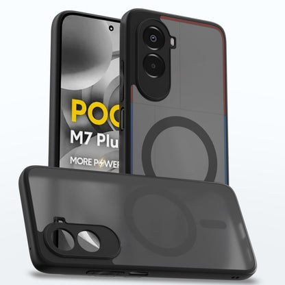 Poco M7 Plus 5G mobile cover in black smoke mag-safe by Pikkme
