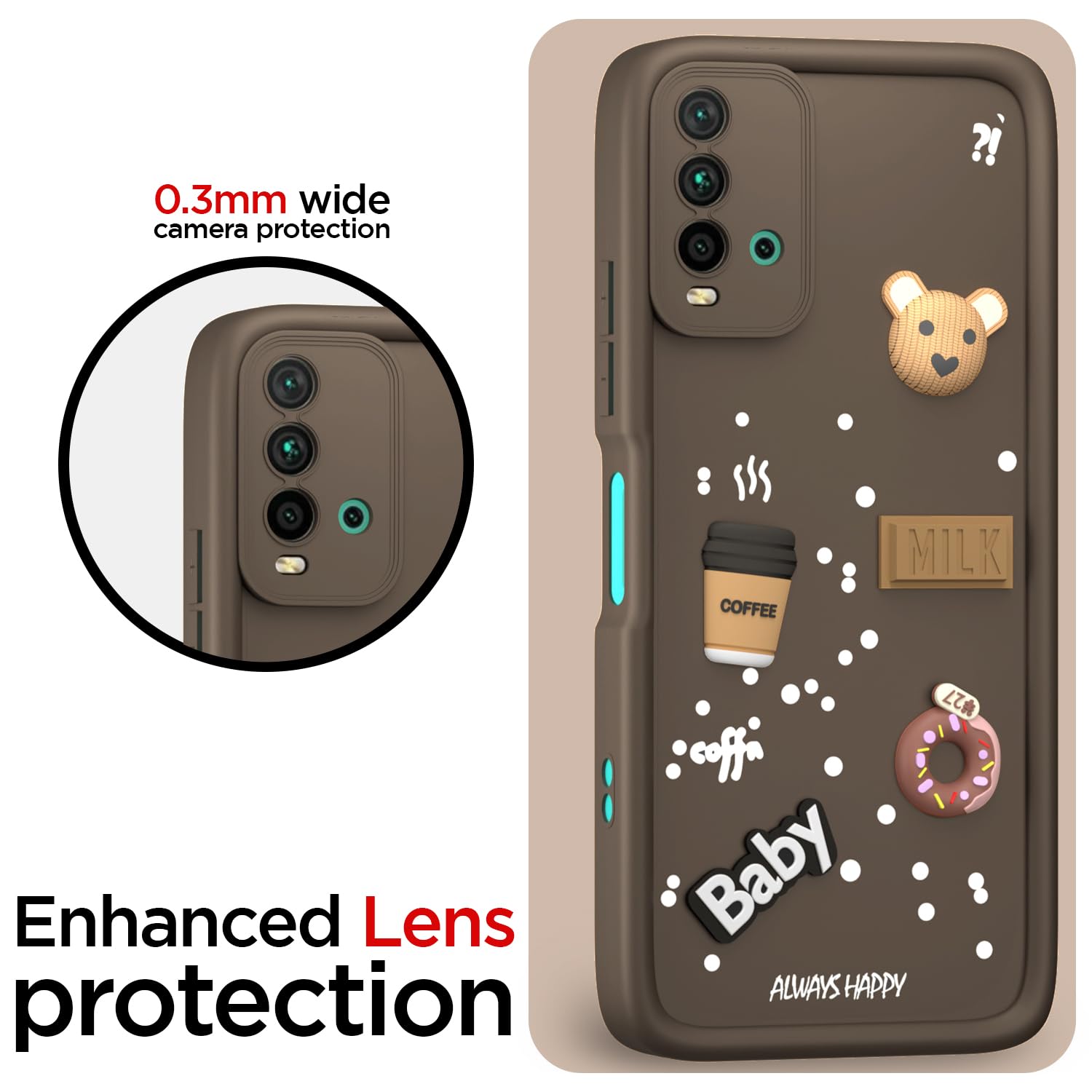 Pikkme Redmi 9 Power/Poco M3 Cute Fun Cartoon 3D Bear Coffee Back Cover (Brown)