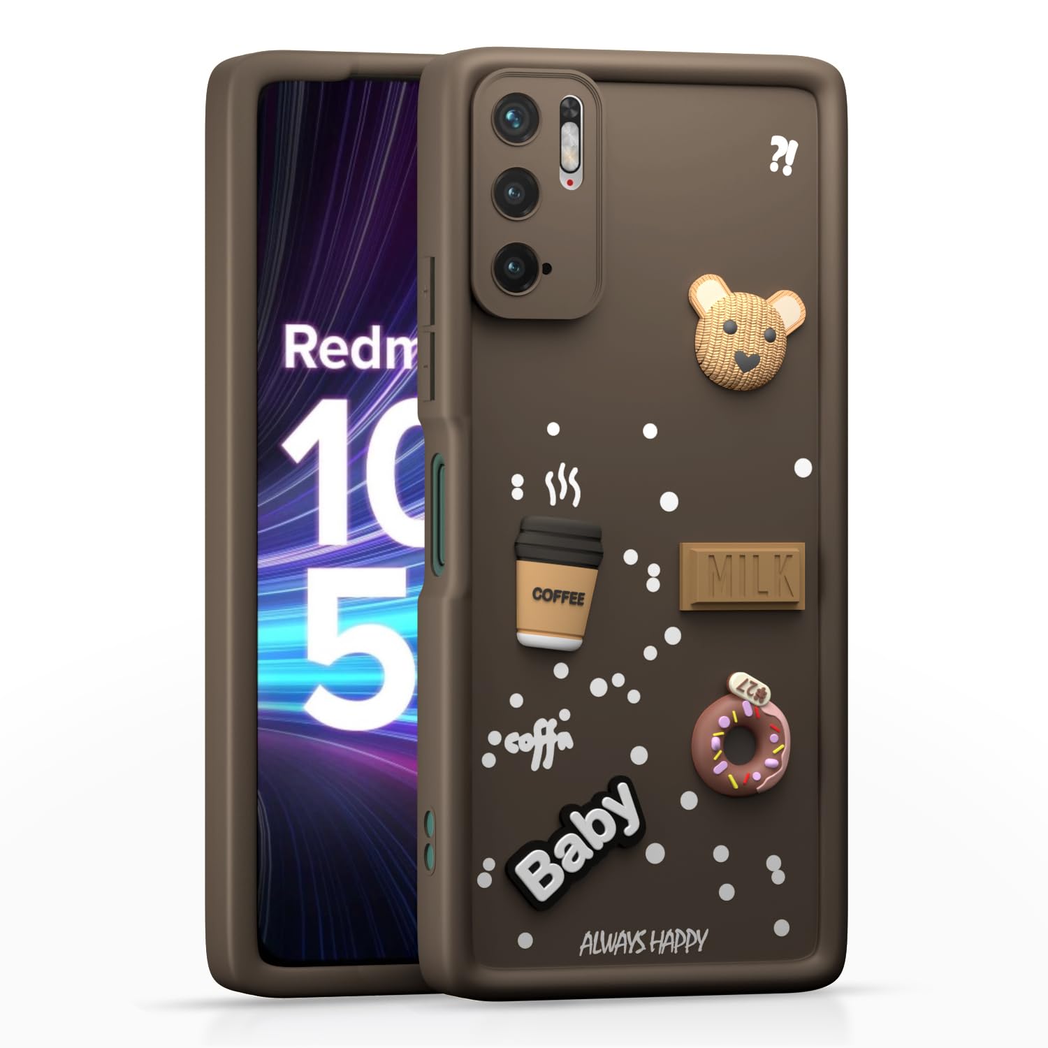 Pikkme Redmi Note 10T 5G / Poco M3 Pro 5G  Cute Fun Cartoon 3D Bear Coffee Back Cover (Brown)