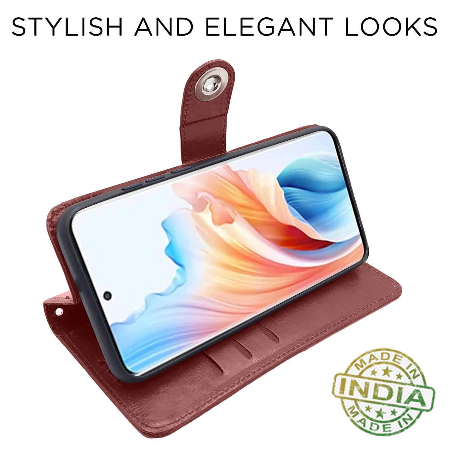Pikkme Oppo A2 Pro 5G Button brown wallet flip cover – photo 5