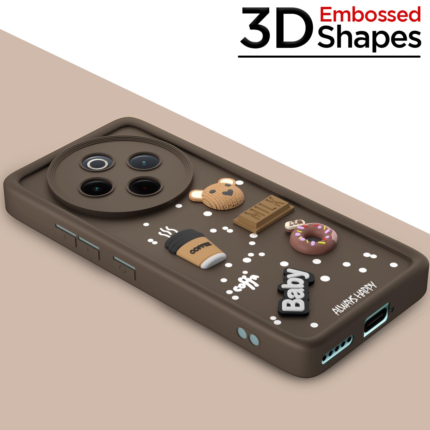 Pikkme Vivo T4 5G / iQoo Z10 5G Cute Fun Cartoon 3D Bear Coffee Back Cover (Brown)