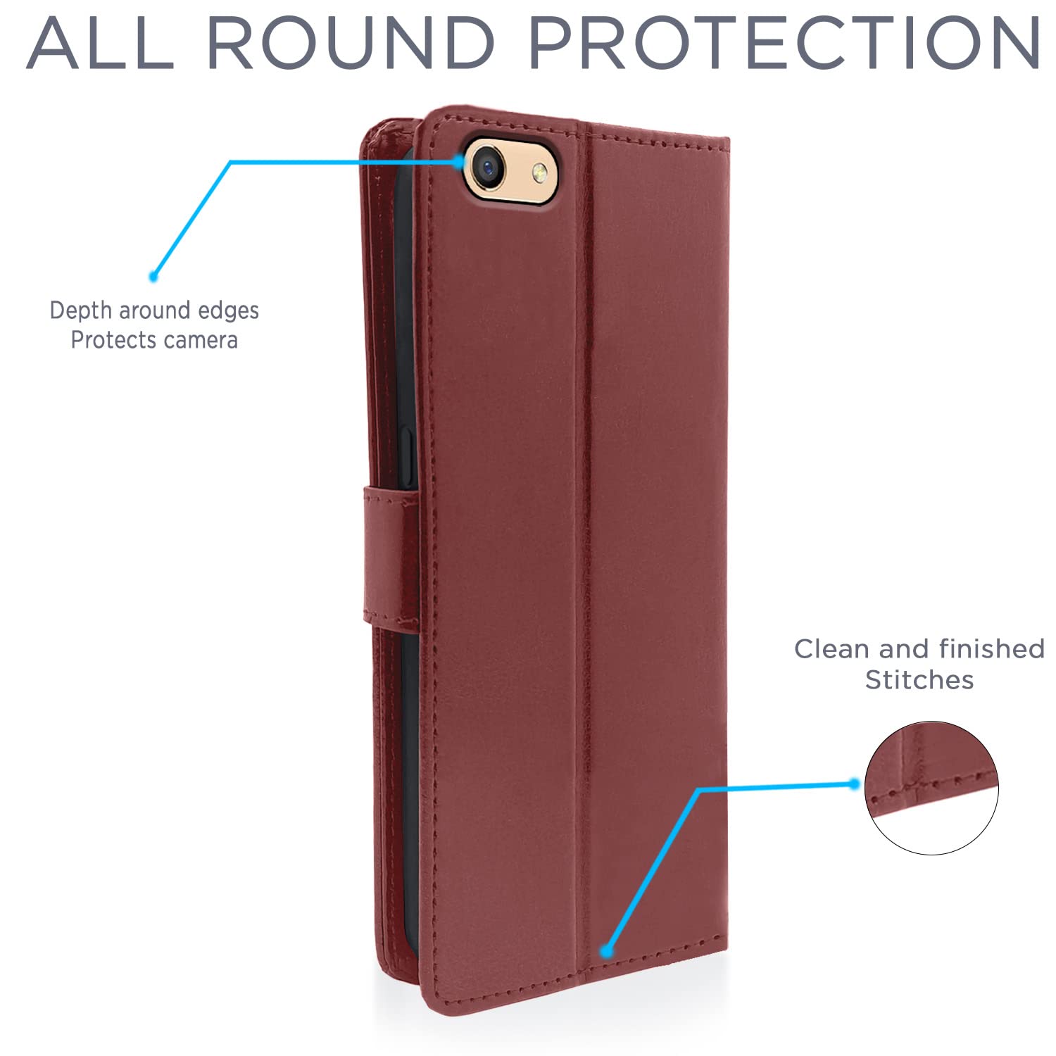 Oppo F3 wallet flip cover in brown by Pikkme – photo 4