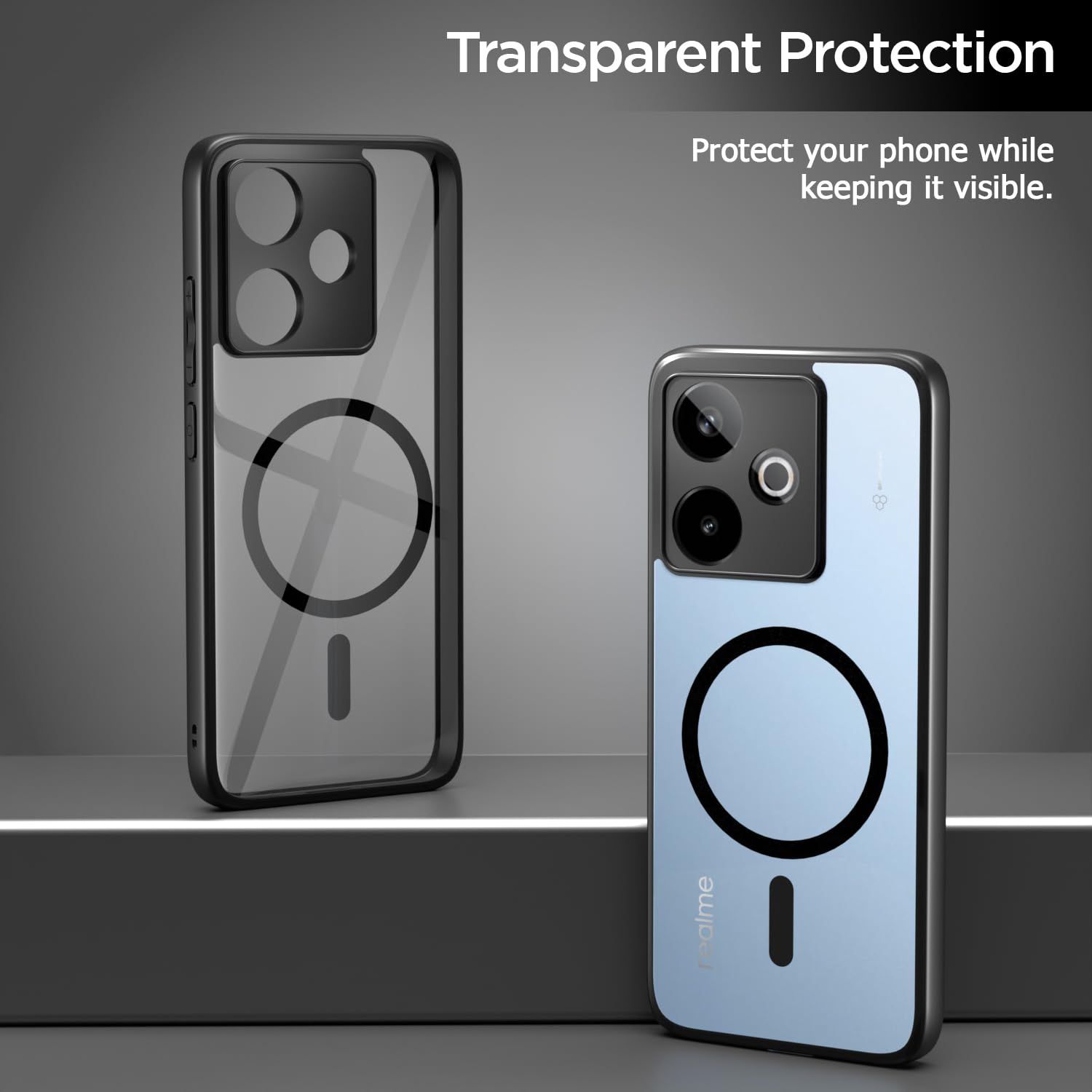 Pikkme Realme GT 7 5G / GT 7T 5G Eagle 2 Mag-Safe Shockproof Hard Transparent Back Cover (Black)