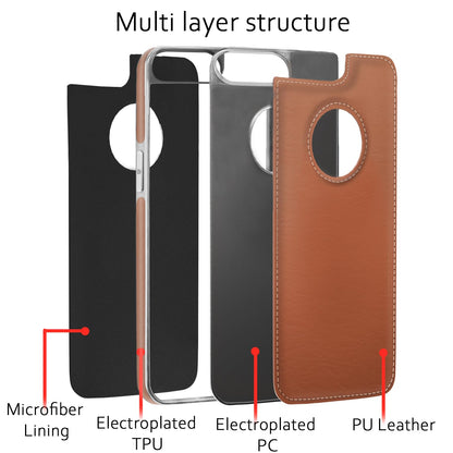 Pikkme iPhone 7 Plus/8 Plus Silver Electroplated Chrome Leather Back Cover (Tan)
