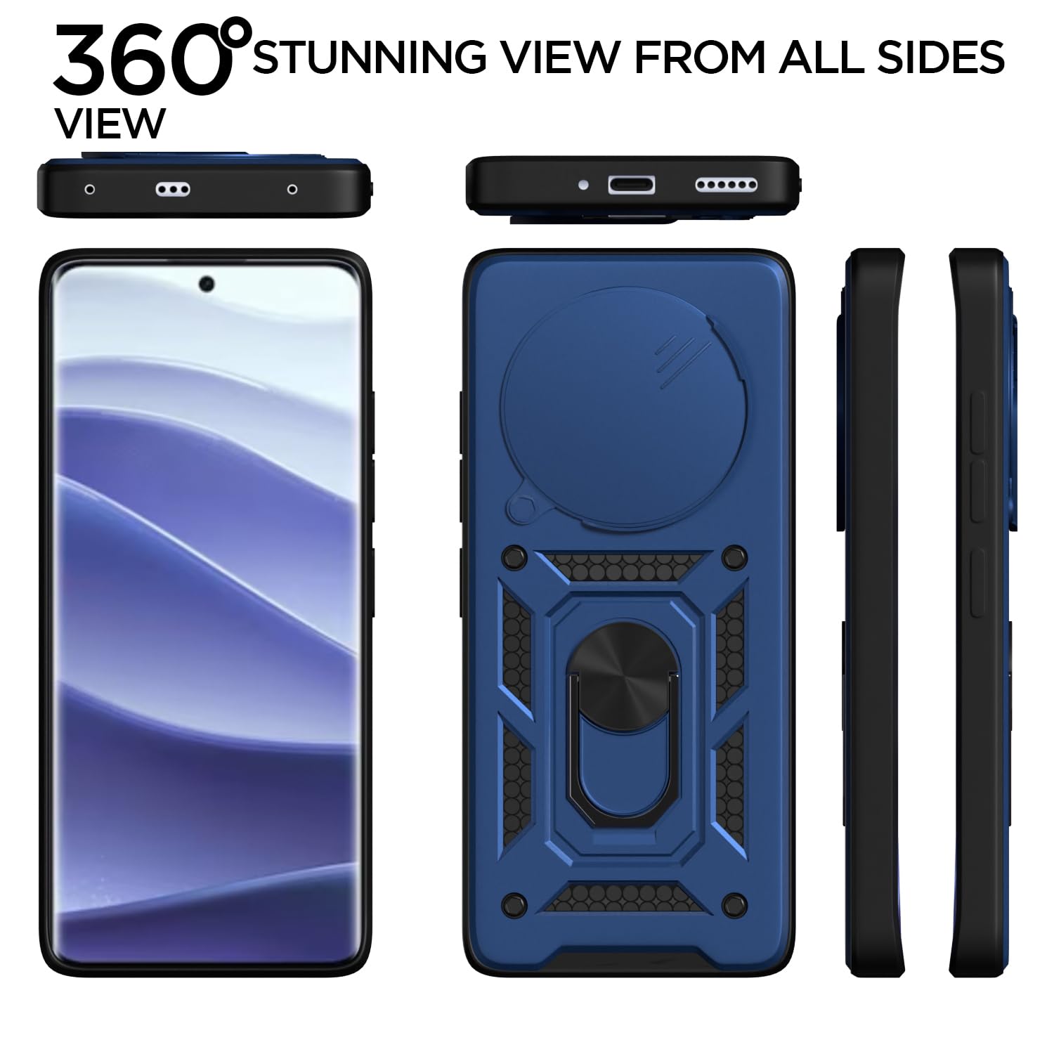 Pikkme Redmi Note 14 Pro Plus 5G Sliding Camera Shield & Stand D10 Tough Armor Back Cover (Blue)