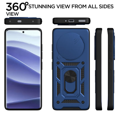 Pikkme Redmi Note 14 Pro Plus 5G Sliding Camera Shield & Stand D10 Tough Armor Back Cover (Blue)