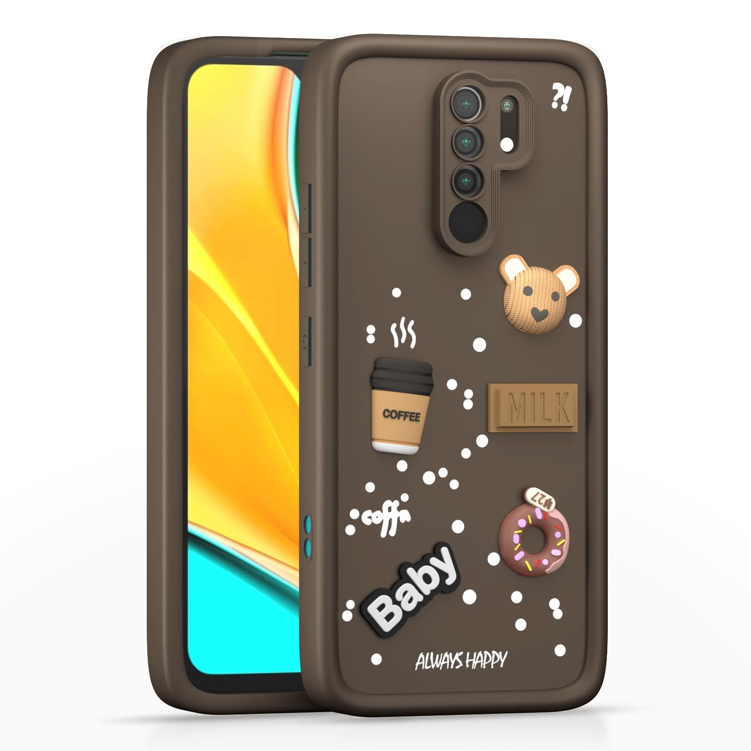 Pikkme Redmi 9 Prime/Poco M2 Cute Fun Cartoon 3D Bear Coffee Back Cover (Brown)