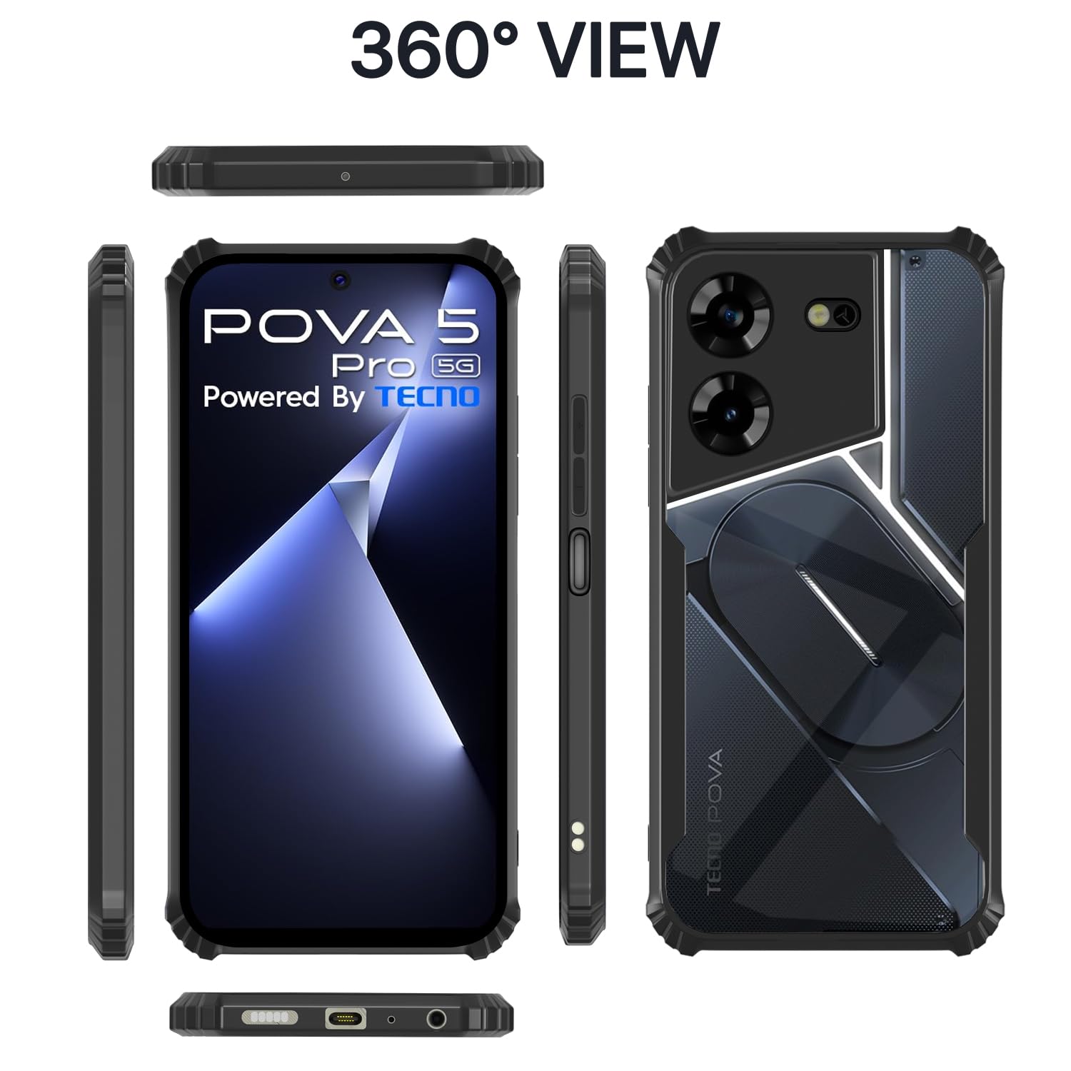 Tecno Pova 5/Pova 5 Pro 5G Clear mobile back cover in black by Pikkme – photo 2