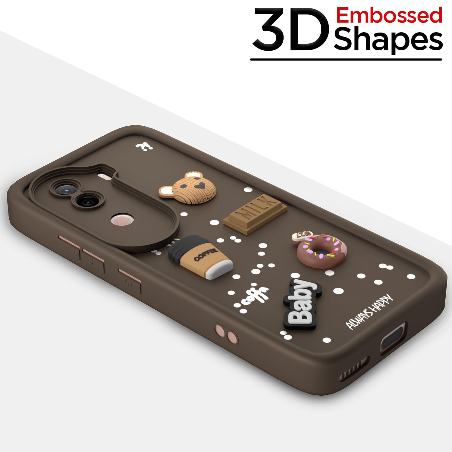 Pikkme iQoo Z9s 5G / Vivo V40e 5G Cute Fun Cartoon 3D Bear Coffee Back Cover (Brown)
