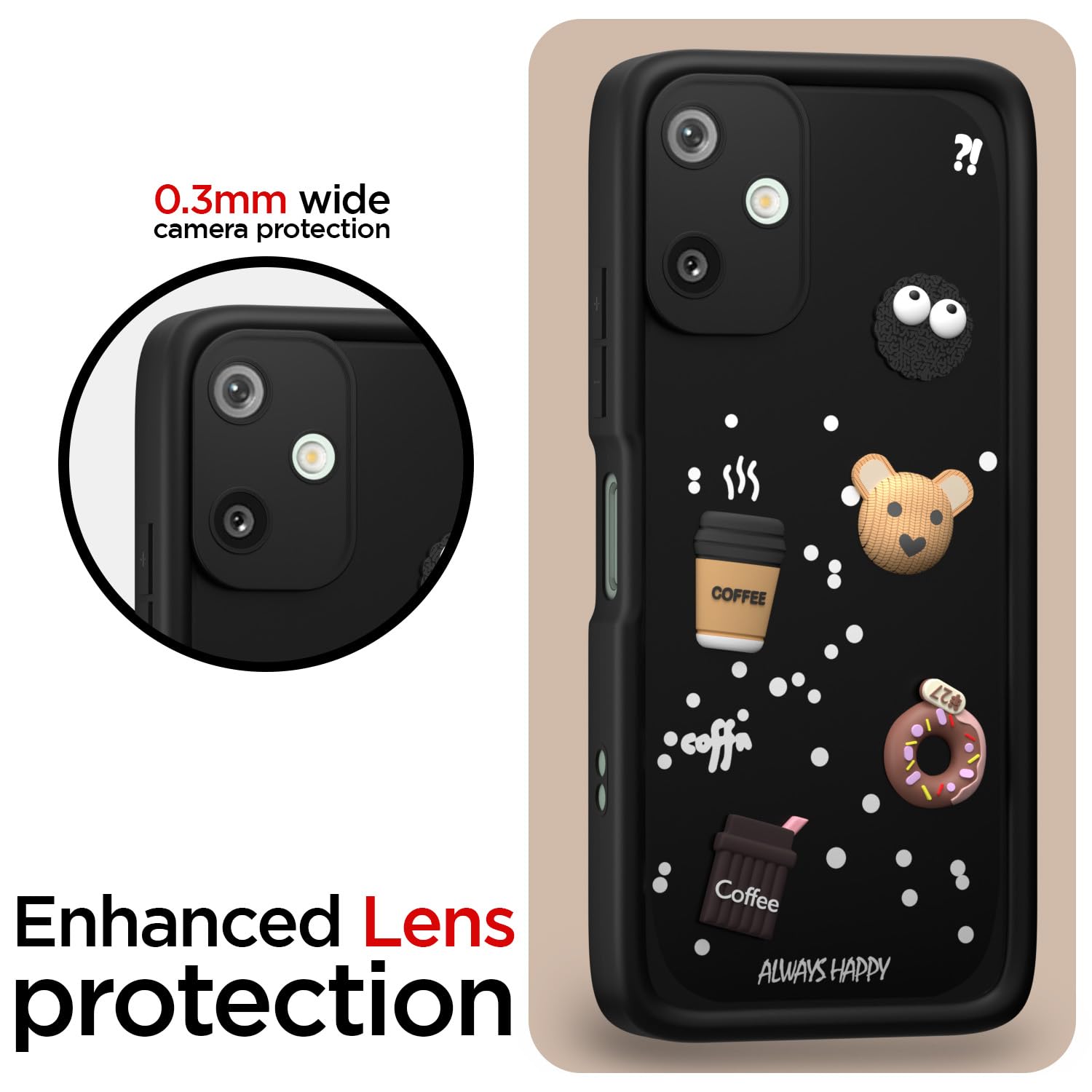 Pikkme Samsung Galaxy F06 5G / M06 5G Cute Fun Cartoon 3D Bear Coffee Back Cover (Black)