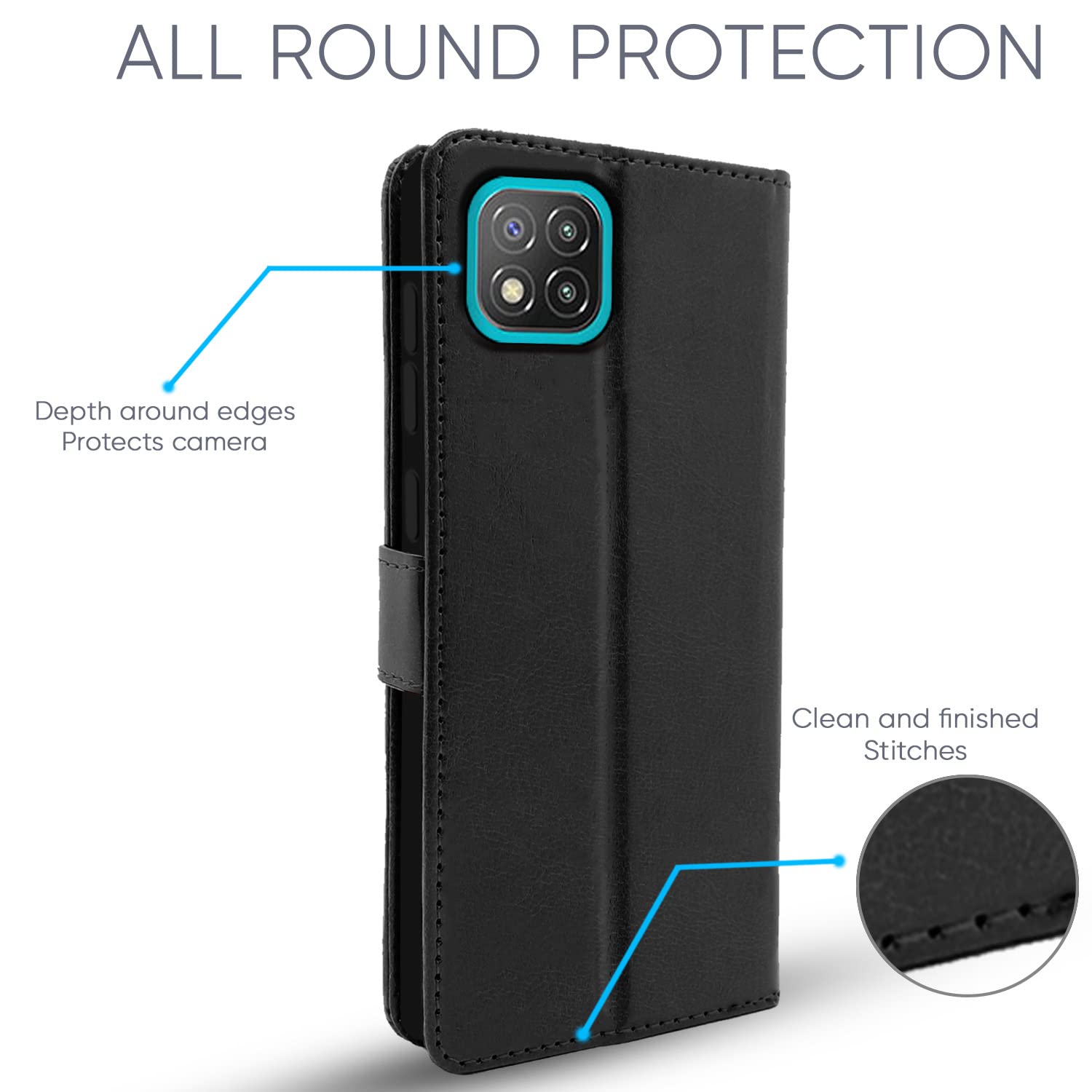 Pikkme Poco C3 Vintage Flip Cover (Black)