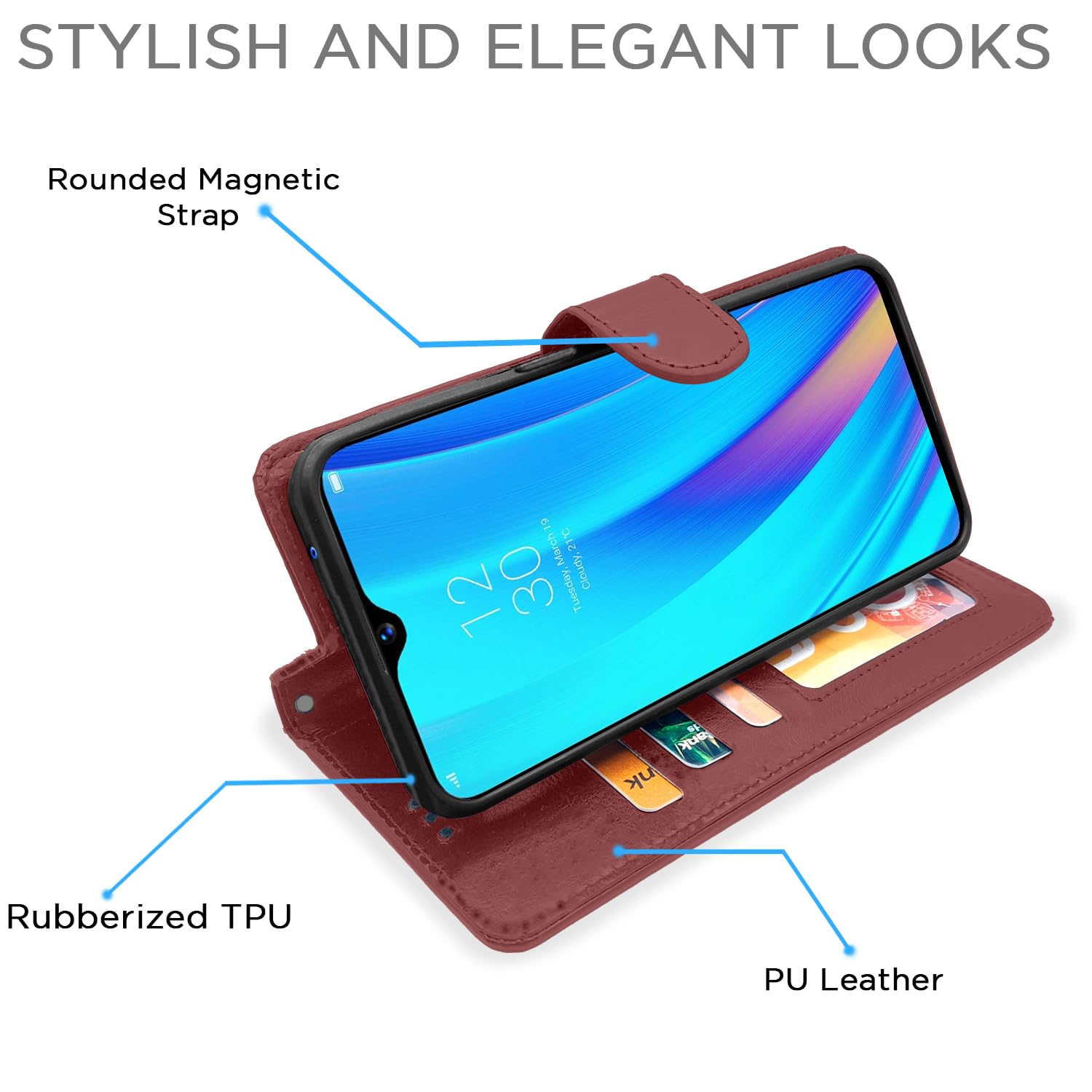 Pikkme Realme 3 Pro brown wallet flip cover – photo 3