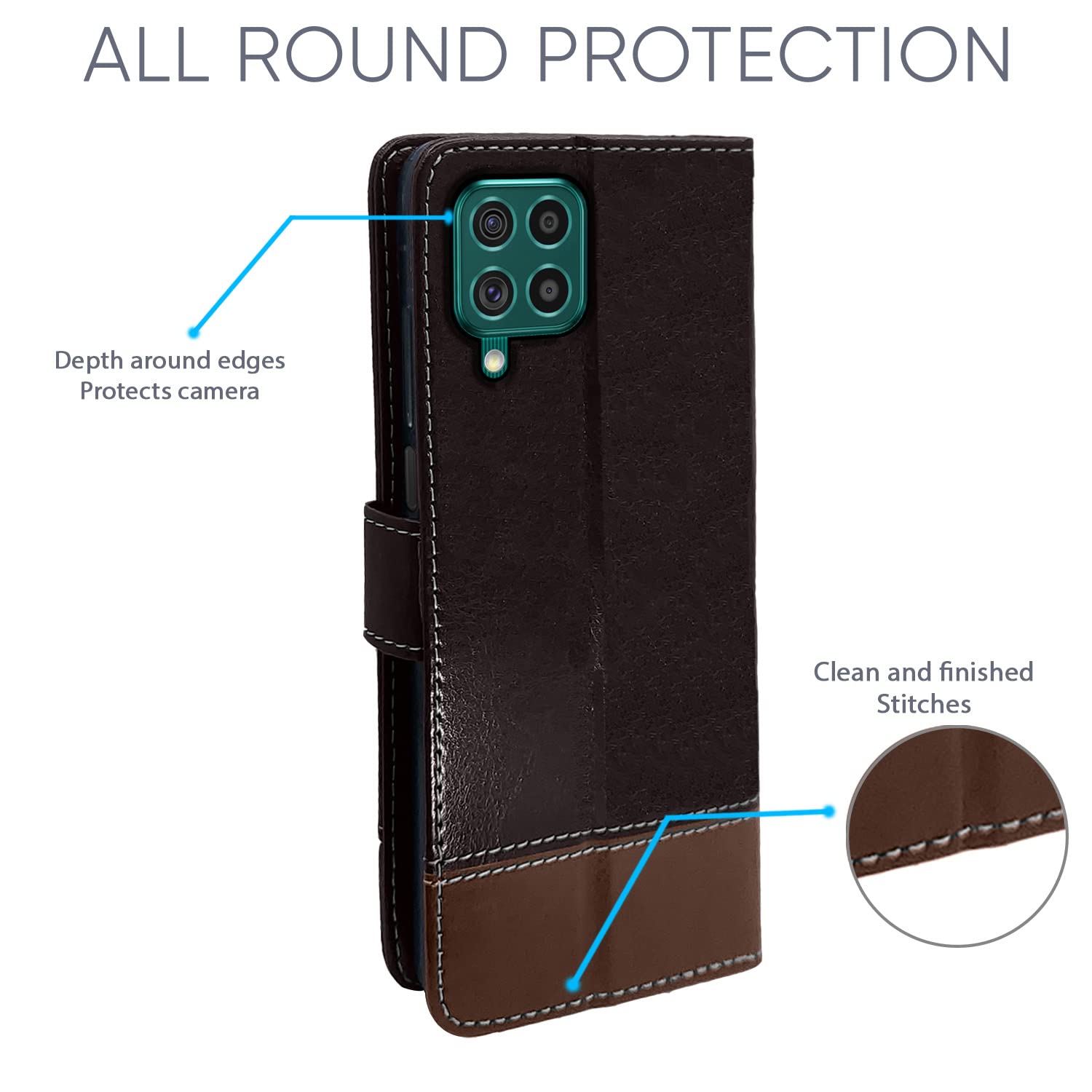 Pikkme coffee & brown Magnetic wallet flip cover for Samsung F62 – photo 4