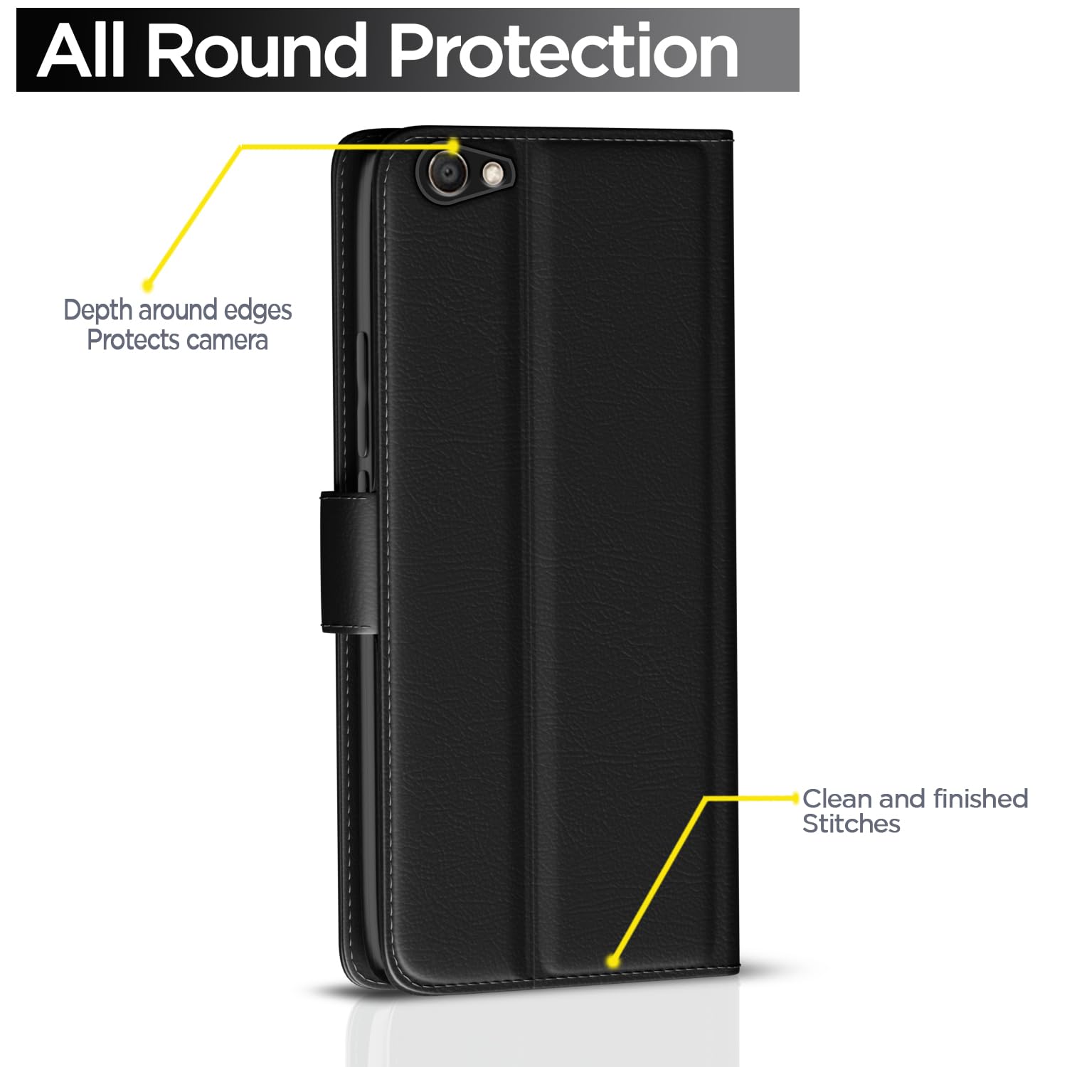 Black Wallet flip cover for Vivo V5/V5S/Y66/Y67 – Pikkme – photo 4