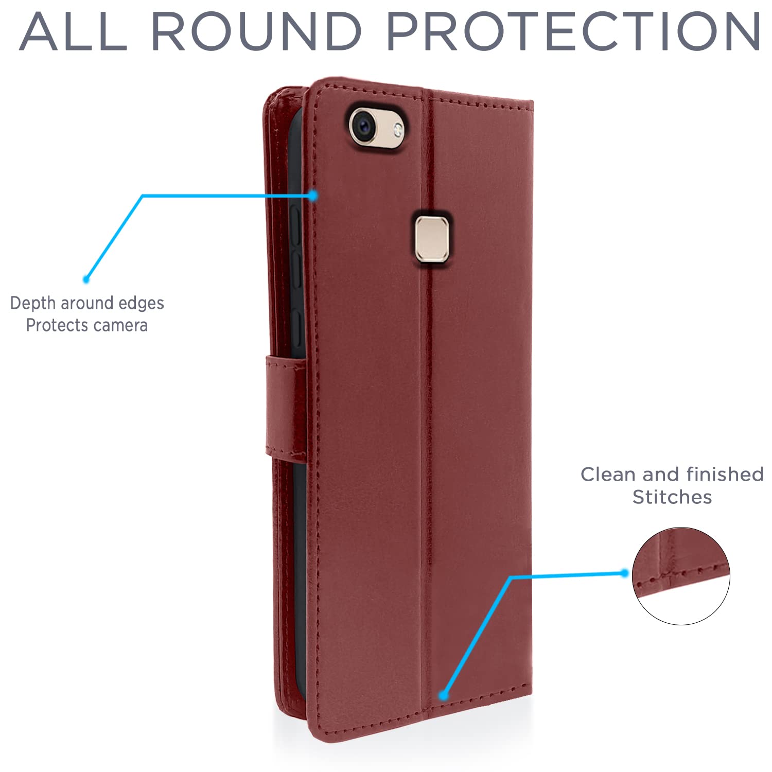 Vivo V7 Plus mobile flip cover in brown by Pikkme – photo 4