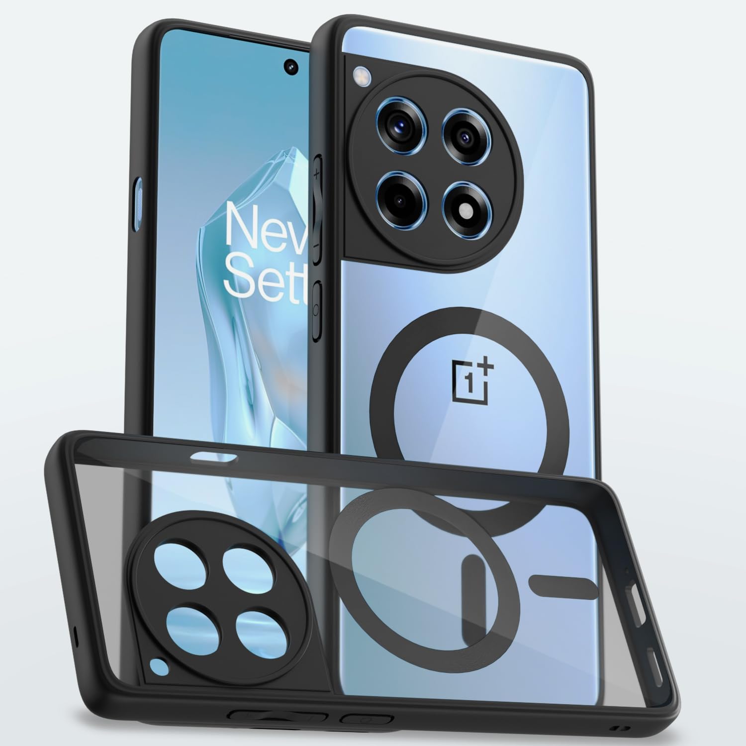 OnePlus 12R 5G mobile back cover in black mag-safe by Pikkme