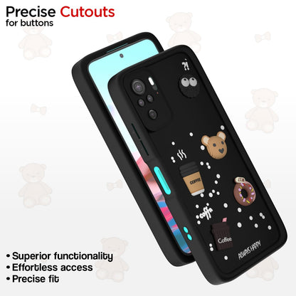 Pikkme Redmi Note 10 / Note 10s / Note 11 SE  Cute Fun Cartoon 3D Bear Coffee Back Cover (Black)