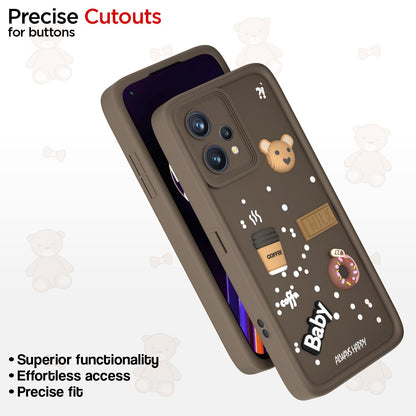 Pikkme Realme 9 4G / Realme 9 Pro Plus 5G Cute Fun Cartoon 3D Bear Coffee Back Cover (Brown)
