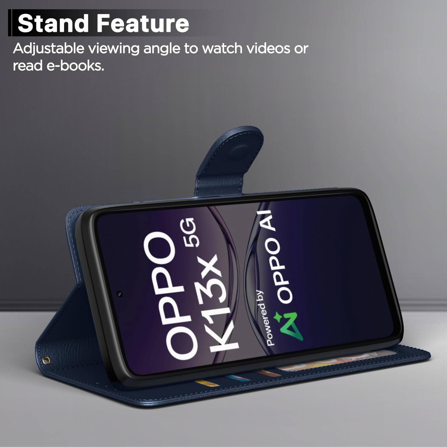 Pikkme Oppo K13x 5G  Premium Leather Finish Vintage Flip Cover (Blue)