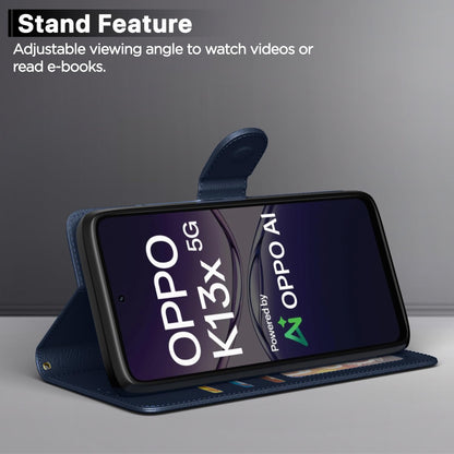 Pikkme Oppo K13x 5G  Premium Leather Finish Vintage Flip Cover (Blue)