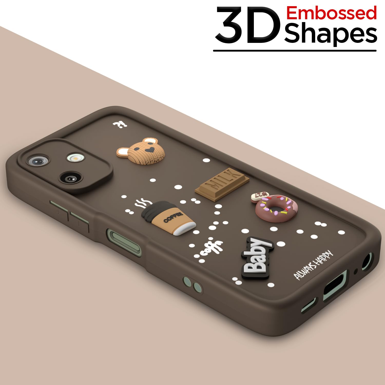 Pikkme Samsung Galaxy M16 5G Cute Fun Cartoon 3D Bear Coffee Back Cover (Brown)