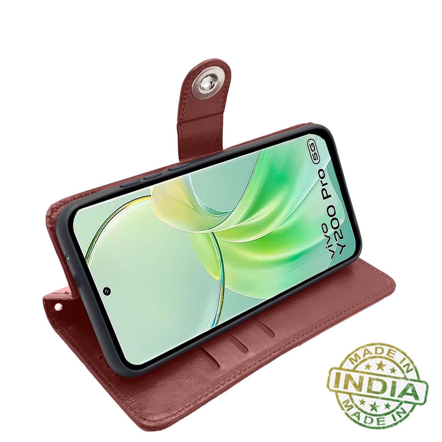 Pikkme Vivo Y200 Pro 5G Button Flip Cover (Brown)