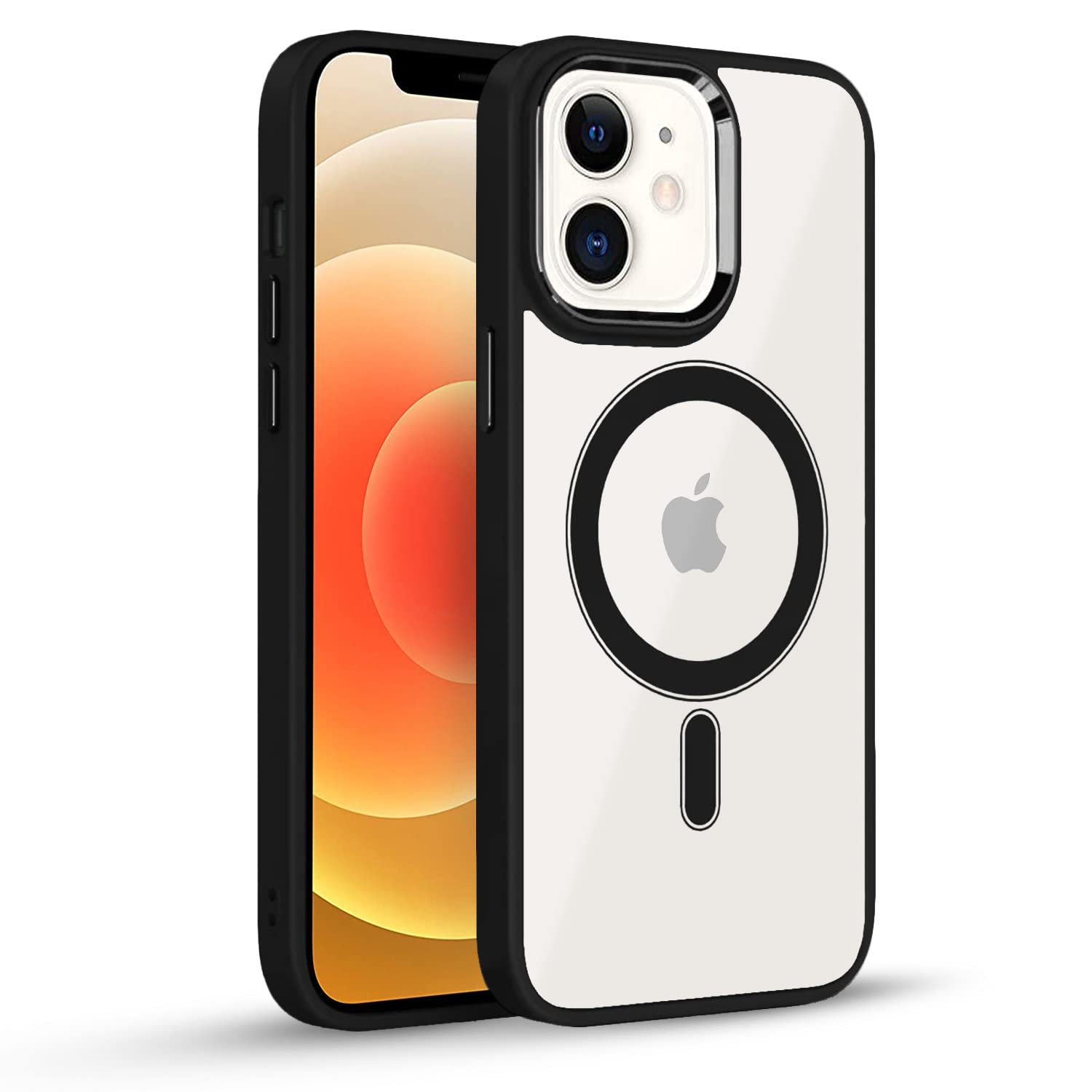 Pikkme iPhone 12/12 Pro Clear Mag-safe Transparent Back Cover (Black)