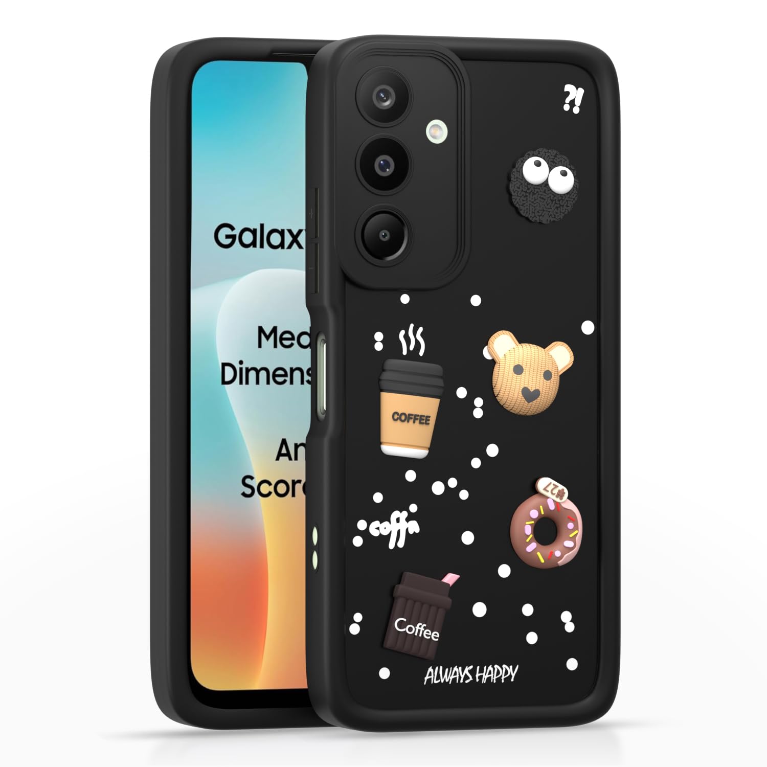 Pikkme Samsung Galaxy M16 5G Cute Fun Cartoon 3D Bear Coffee Back Cover (Black)
