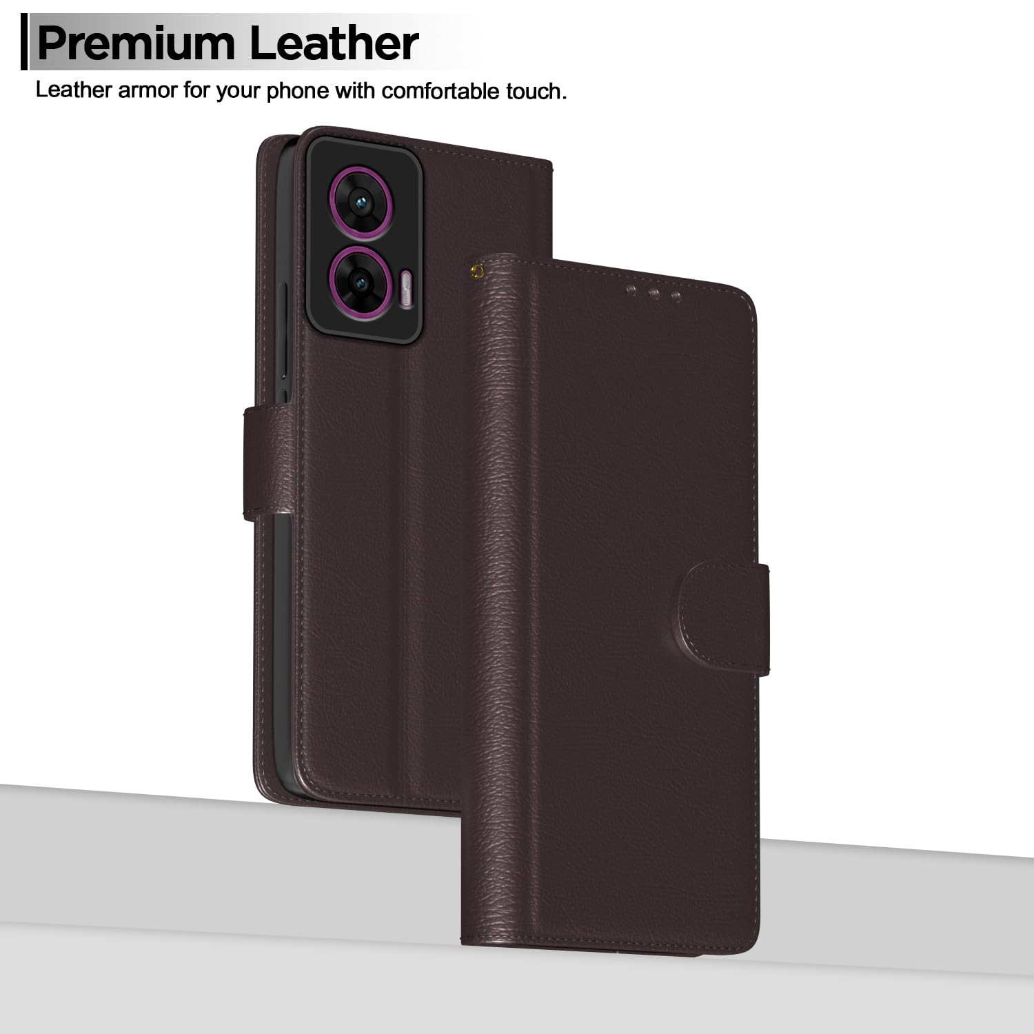 Pikkme Motorola Moto G96 5G Premium Leather Finish Vintage Flip Cover (Coffee)