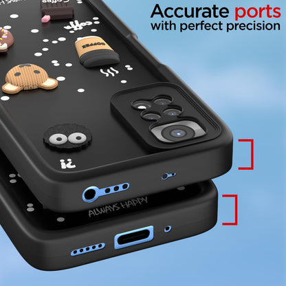 Pikkme Redmi Note 11 / Note 11s Cute Fun Cartoon 3D Bear Coffee Back Cover (Black)