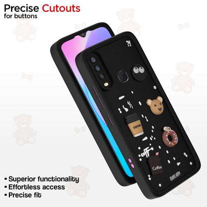 Pikkme Vivo Y12 / Y15 / Y17 / U10 Cute Fun Cartoon 3D Bear Coffee   Back Cover (Black)