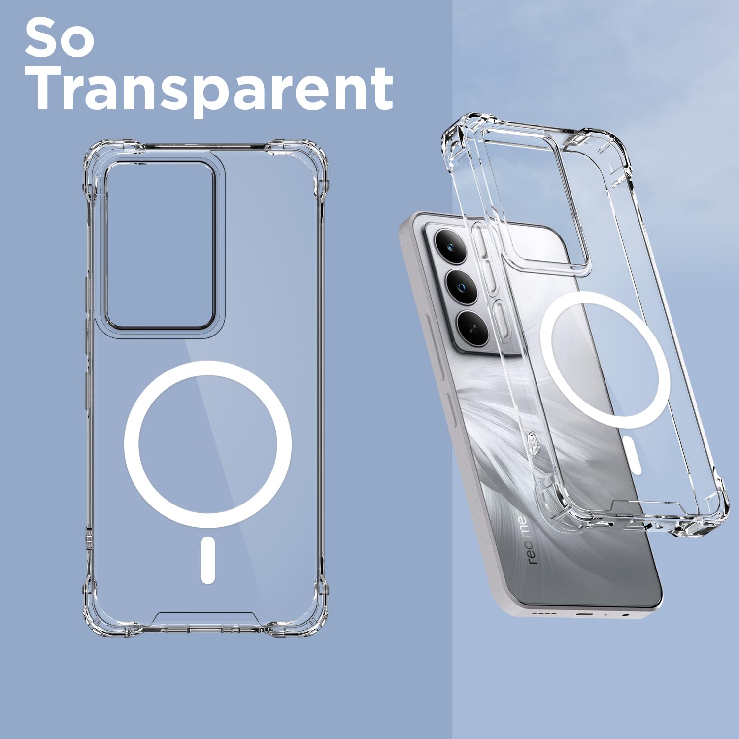 Pikkme Realme C71 Mag-Safe Shockproof PC + TPU Back Cover (Transparent)