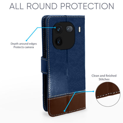 iQOO 12 5G Magnetic mobile flip cover in blue & brown by Pikkme – photo 2