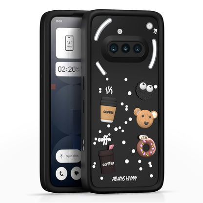 Pikkme Nothing Phone 3a 5G Cute Fun Cartoon 3D Bear Coffee Back Cover (Black)