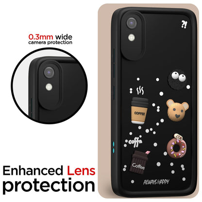 Pikkme Redmi 9A / 9i / 9A Sport Cute Fun Cartoon 3D Bear Coffee Back Cover (Black)