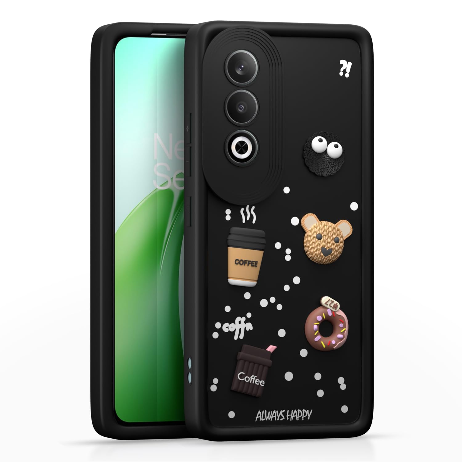Pikkme OnePlus Nord CE 4 5G Cute Fun Cartoon 3D Bear Coffee Back Cover (Black)