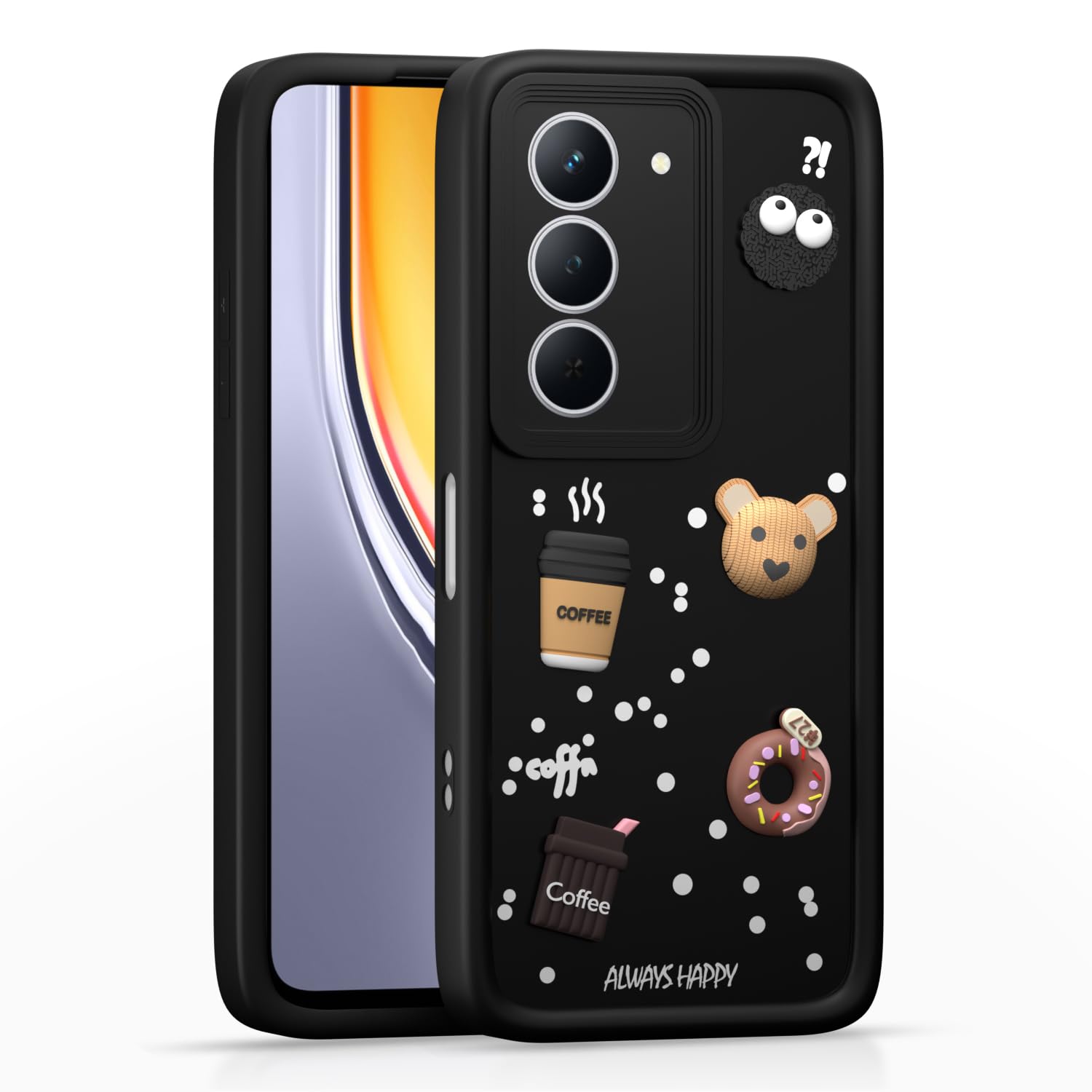 Pikkme Realme Narzo 80x 5G / Realme P3x 5G Cute Fun Cartoon 3D Bear Coffee Back Cover (Black)