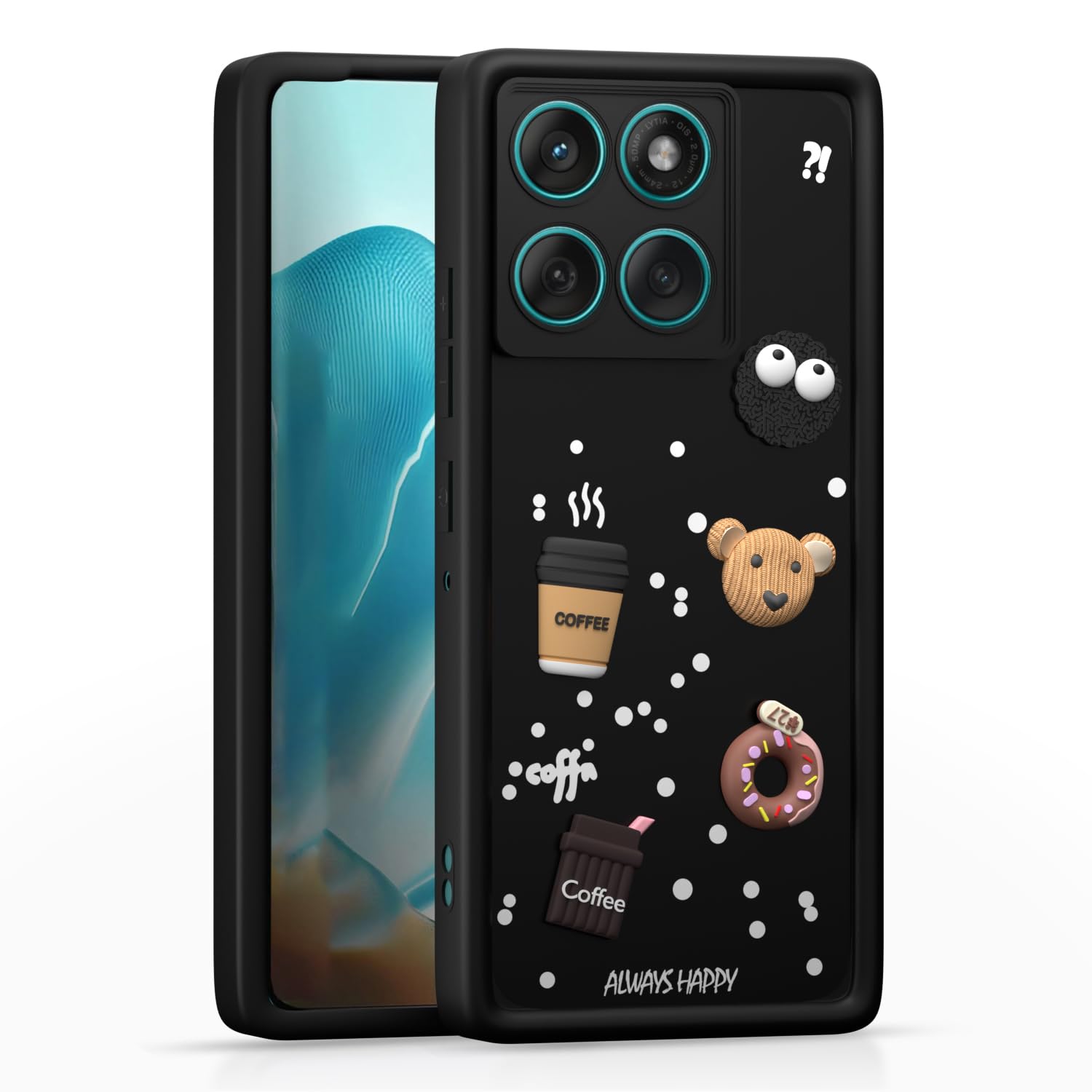 Pikkme Motorola Moto Edge 60 Fusion 5G Cute Fun Cartoon 3D Bear Coffee Back Cover (Black)
