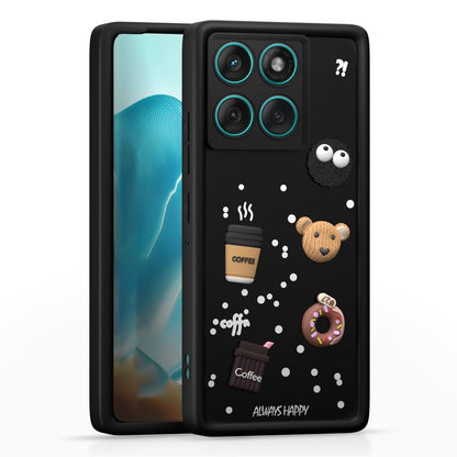 Pikkme Motorola Moto Edge 60 Fusion 5G Cute Fun Cartoon 3D Bear Coffee Back Cover (Black)