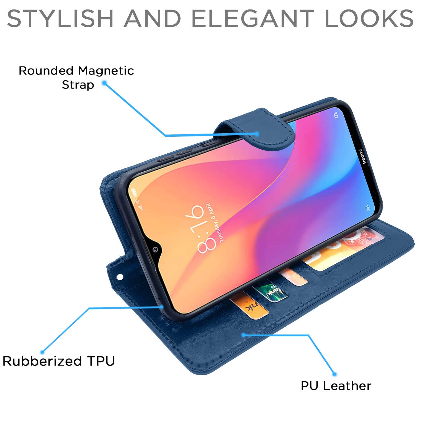 Pikkme Redmi 8A Vintage Flip Cover (Blue)