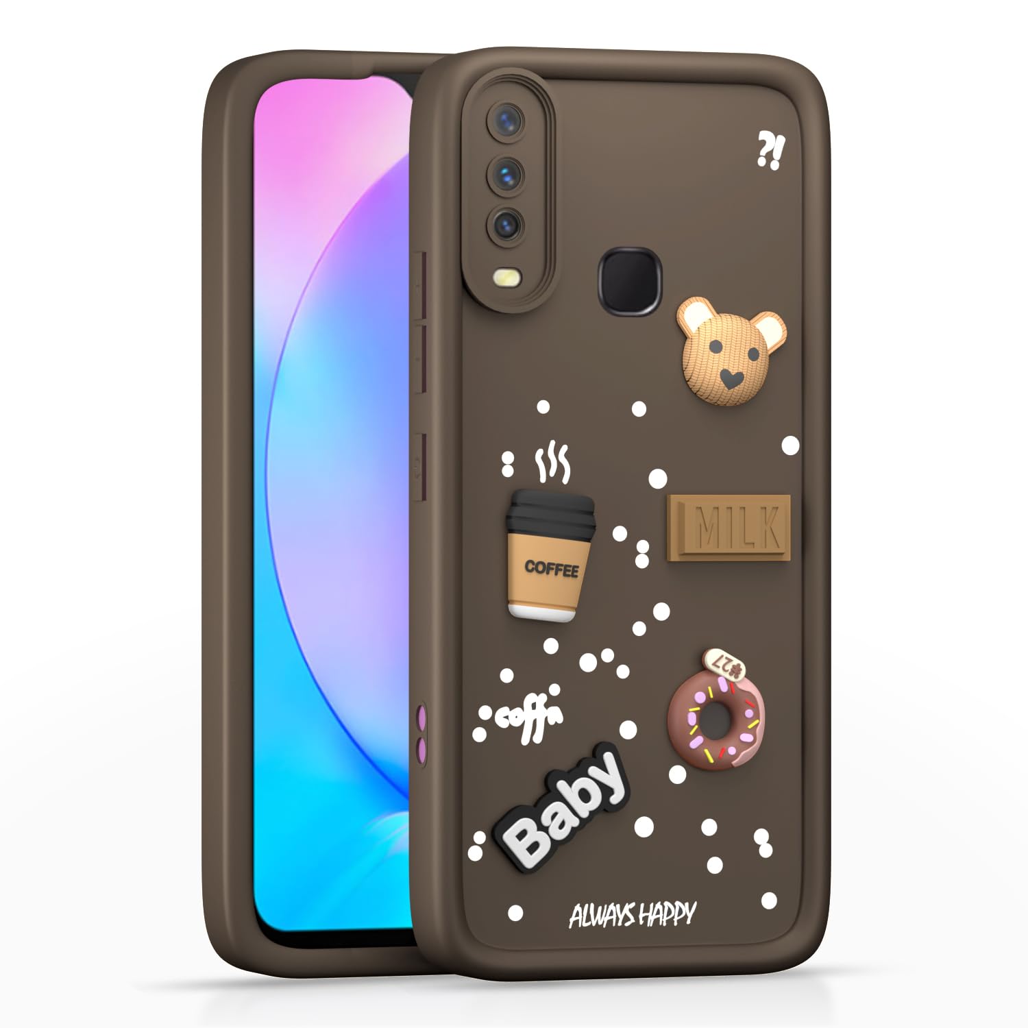 Pikkme Y12 / Y15 / Y17 / U10 Cute Fun Cartoon 3D Bear Coffee  Back Cover (Brown)