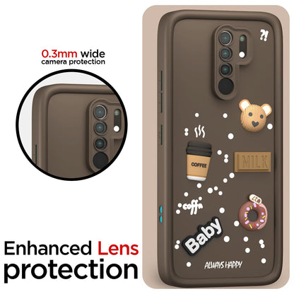 Pikkme Redmi 9 Prime/Poco M2 Cute Fun Cartoon 3D Bear Coffee Back Cover (Brown)
