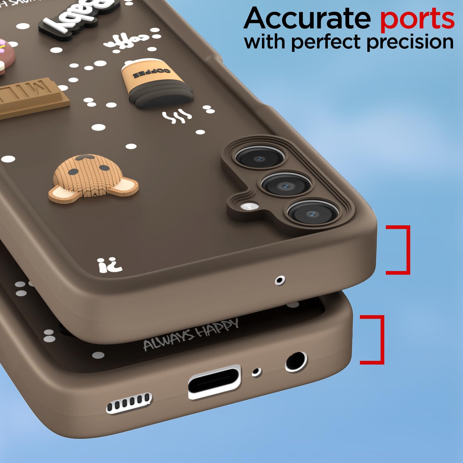 Pikkme Samsung Galaxy A14 4G / A14 5G Cute Fun Cartoon 3D Bear Coffee Back Cover (Brown)