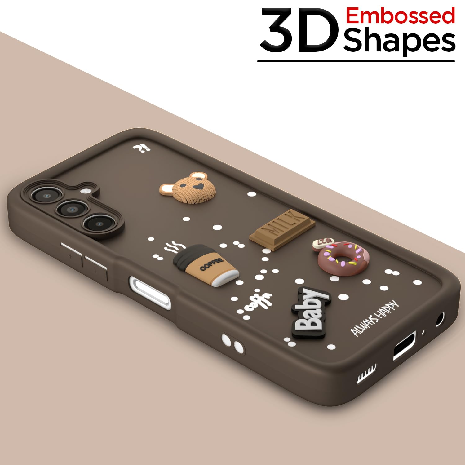 Pikkme Samsung Galaxy A14 4G / A14 5G Cute Fun Cartoon 3D Bear Coffee Back Cover (Brown)