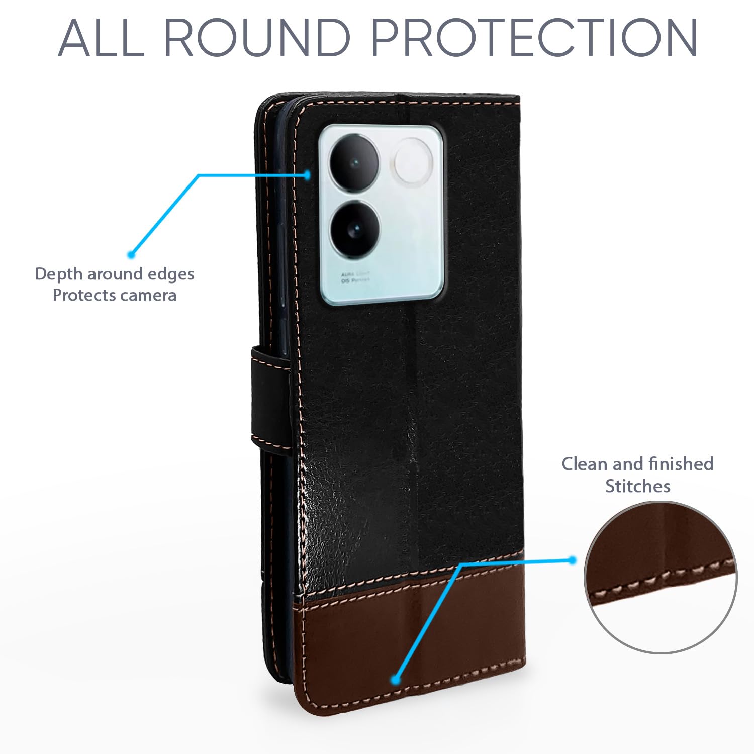 Black & brown wallet flip cover for Vivo T2 Pro 5G – Pikkme – photo 3