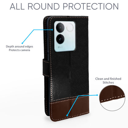 Black & brown wallet flip cover for Vivo T2 Pro 5G – Pikkme – photo 3