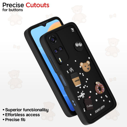Pikkme Vivo Y31 / Y51 Cute Fun Cartoon 3D Bear Coffee Back Cover (Black)
