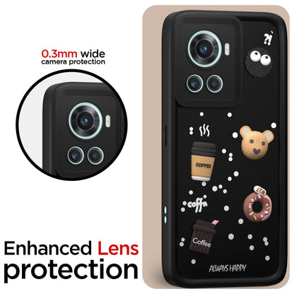 Pikkme OnePlus 10R 5G Cute Fun Cartoon 3D Bear Coffee Back Cover (Black)