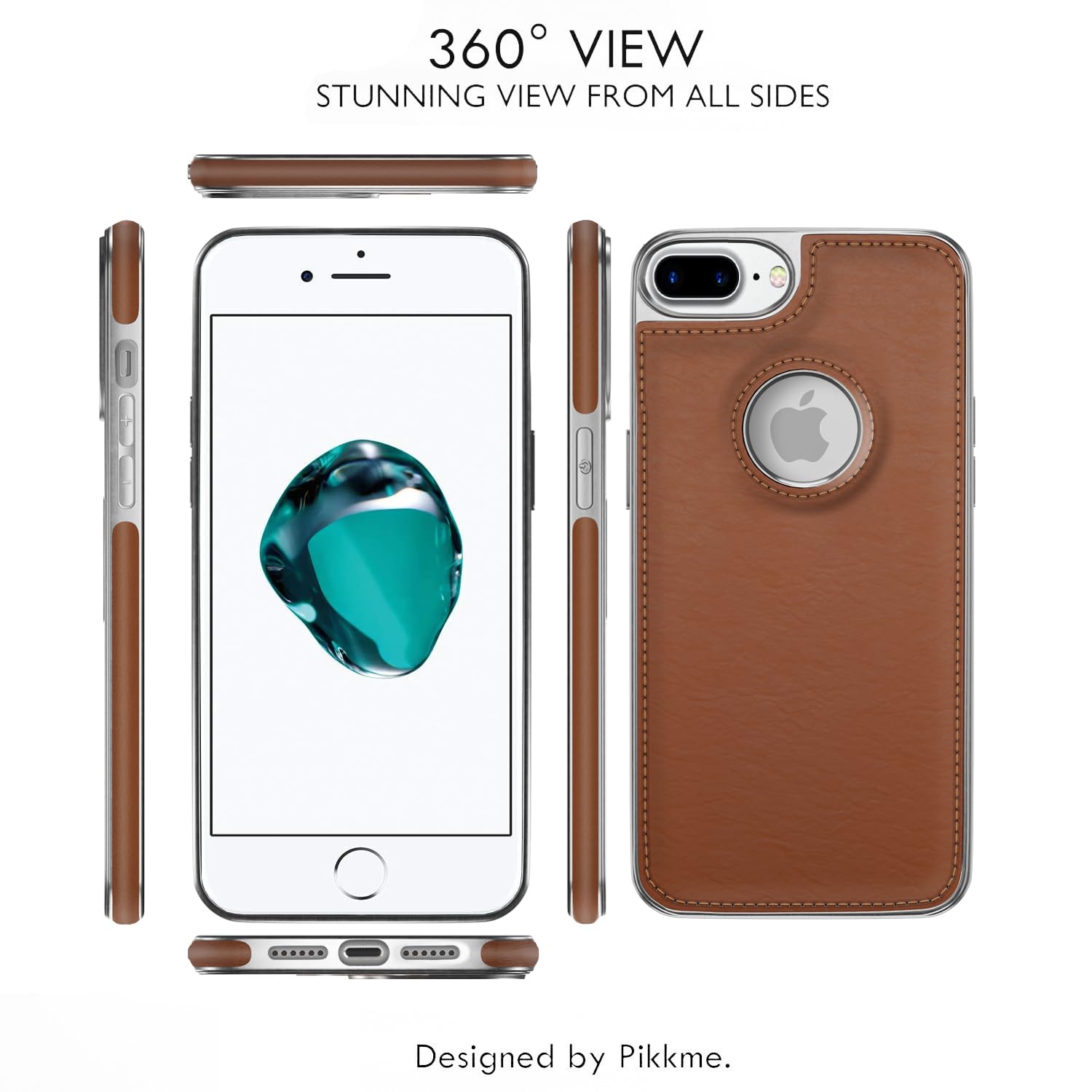 Pikkme iPhone 7 Plus/8 Plus Silver Electroplated Chrome Leather Back Cover (Tan)